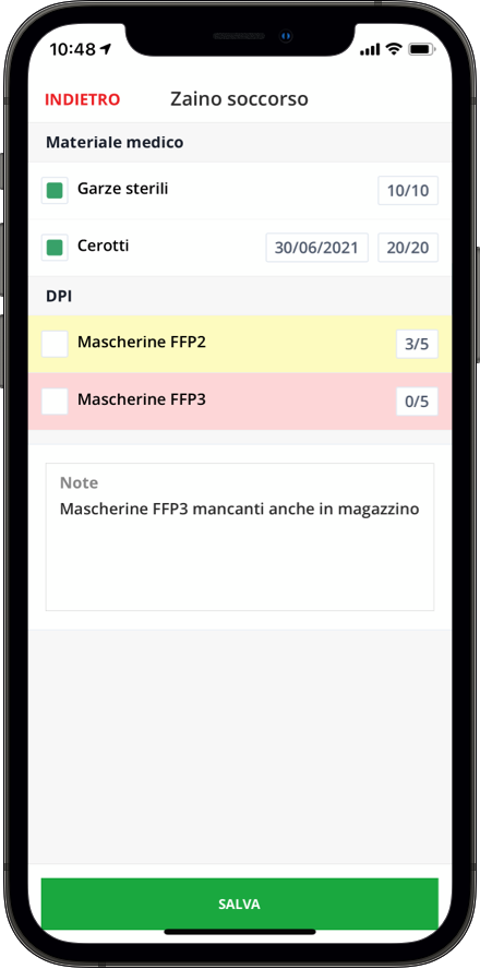 Compilazione di una checklist su smartphone