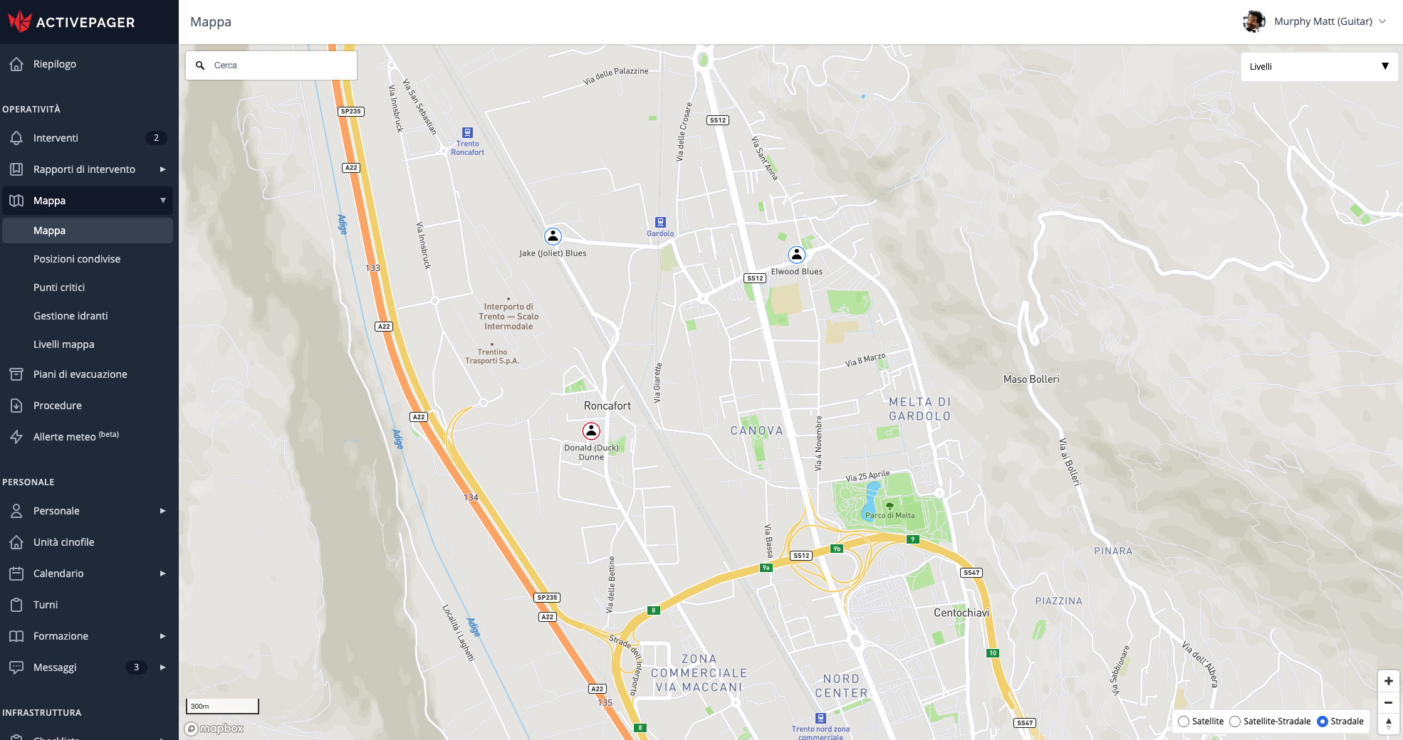 Mappa con le persone tracciate